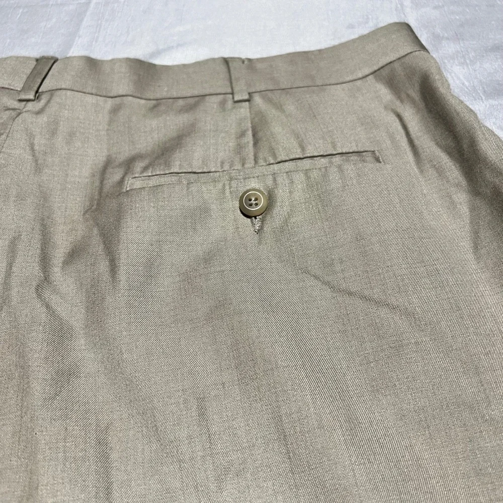 Perry Ellis America Mens 40x30 Tan Pleated Cuffed Dress Pants Khaki Trousers